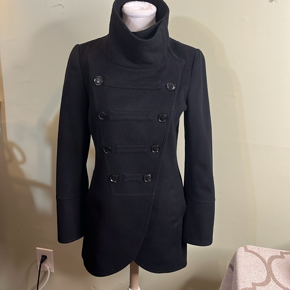 Zara women’s Black Wool double breasted high neck coat